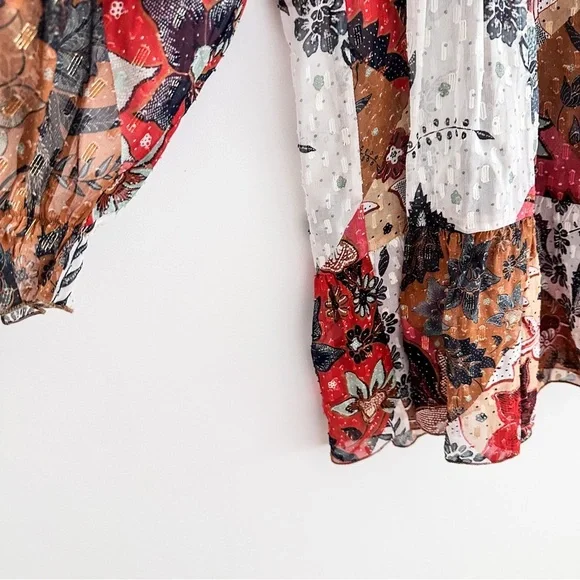 Johnny Was Claire Floral-print Tiered Chiffon Blouse Silk Blend